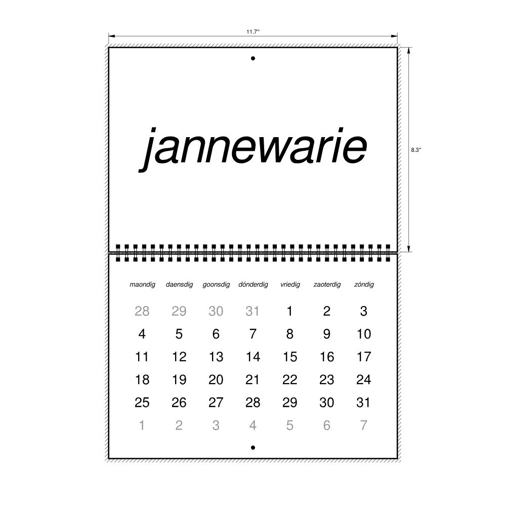 Leskoff 2027 Wall Calendar, Limburgish-Labeled, Monday-Start Layout, Wire-Bound, 11.7 x 8.3 in (29.7 x 21.0 cm), image 2 of 2