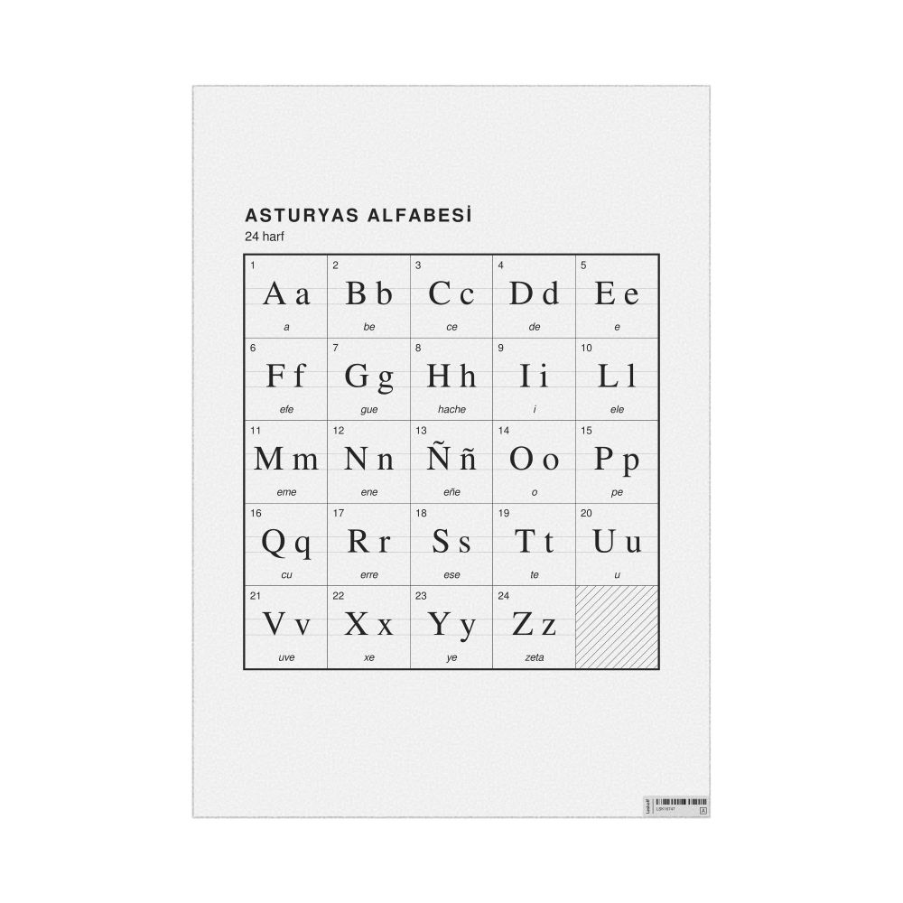 Leskoff Asturian Alphabet Chart, 23.4 x 33.1 in (59.4 x 84.1 cm, Poster / Wall Chart), Turkish-Labeled, image 1 of 2
