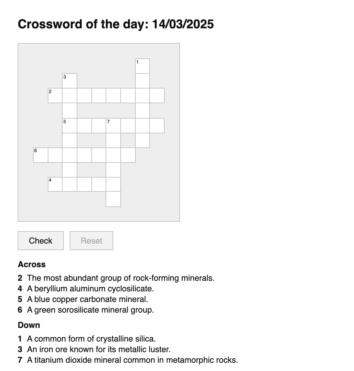 Minerals Crossword