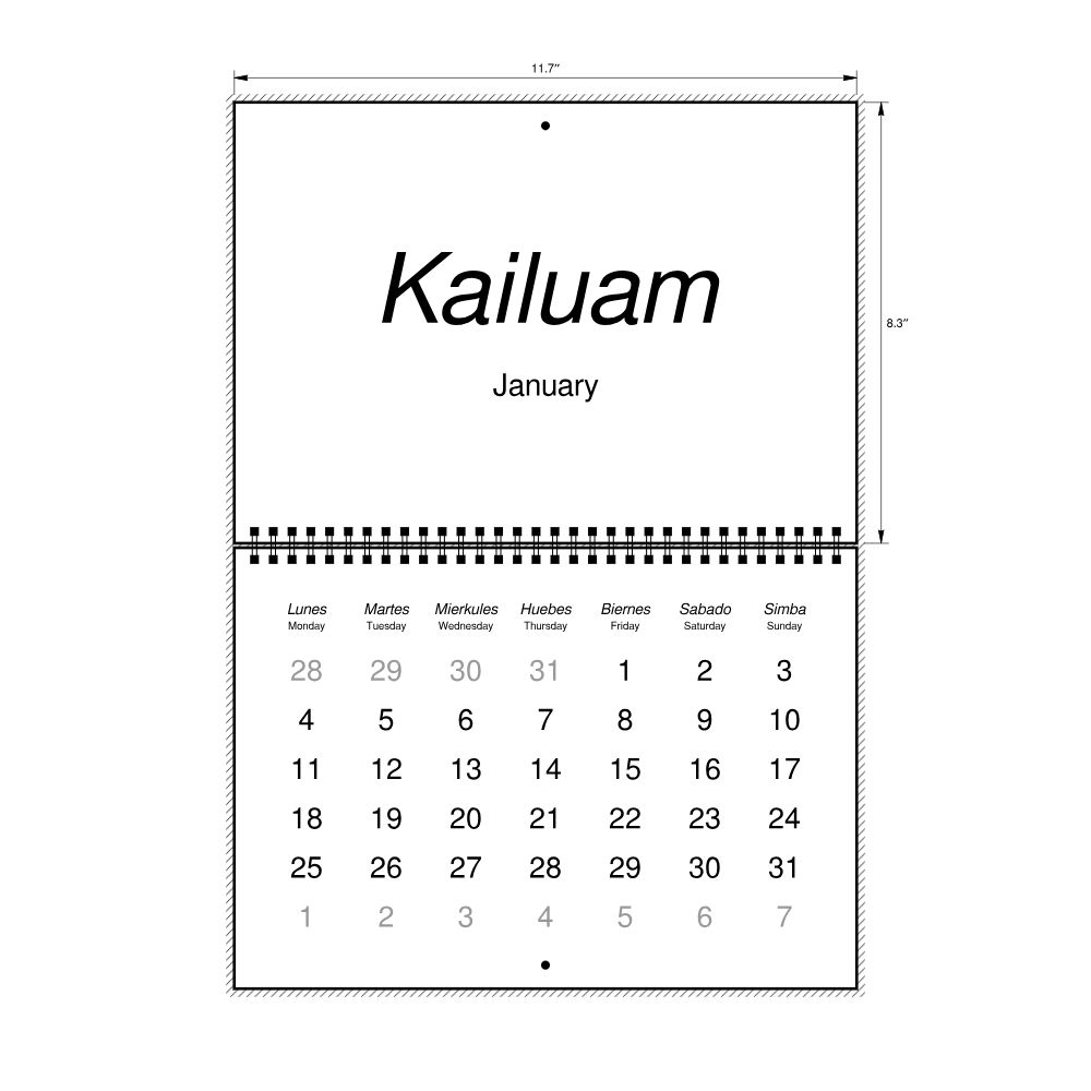 Leskoff 2027 Wall Calendar, Pangasinan/English-Labeled, Monday-Start Layout, Wire-Bound, 11.7 x 8.3 in (29.7 x 21.0 cm), image 2 of 2
