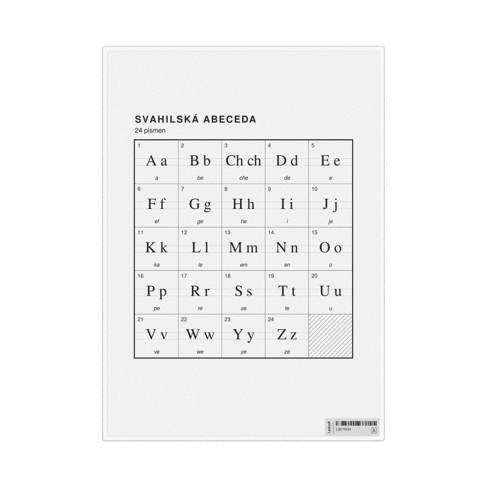 Leskoff Swahili Alphabet Chart, 8.3 x 11.7 in (21.0 x 29.7 cm, Desk Chart, Laminated), Czech-Labeled, image 1 of 2