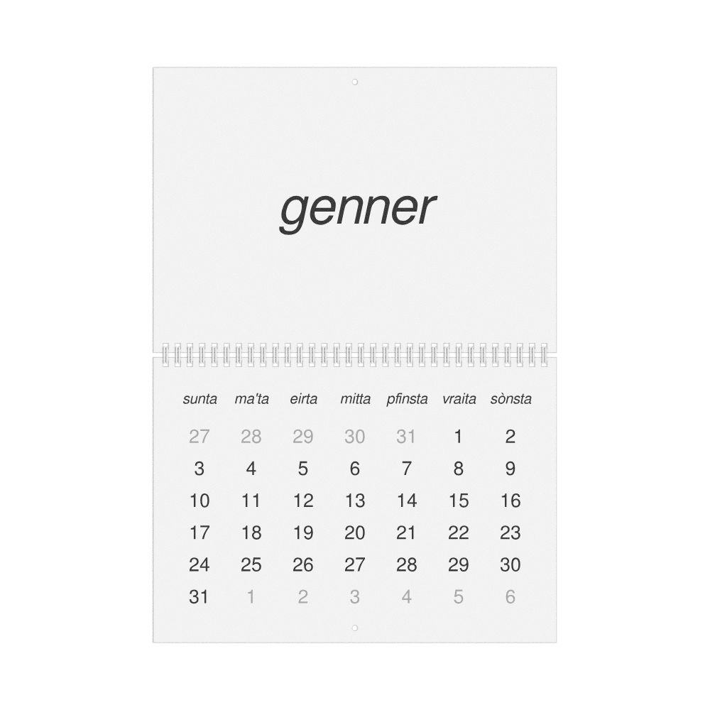 Leskoff 2027 Wall Calendar, Mòcheno-Labeled, Sunday-Start Layout, Wire-Bound, 11.7 x 8.3 in (29.7 x 21.0 cm), image 1 of 1
