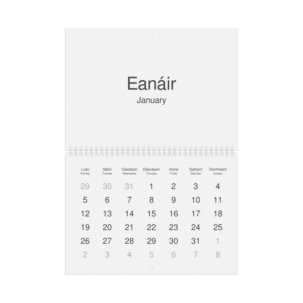 Leskoff 2026 Wall Calendar, Irish/English-Labeled, Monday-Start Layout, Wire-Bound, 11.7 x 8.3 in (29.7 x 21.0 cm), image 1 of 1