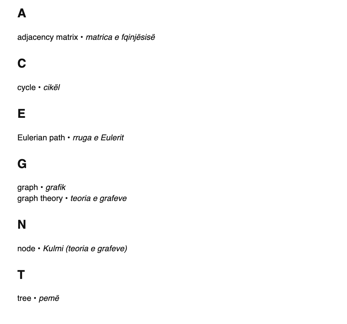 Graph theory terms in Albanian