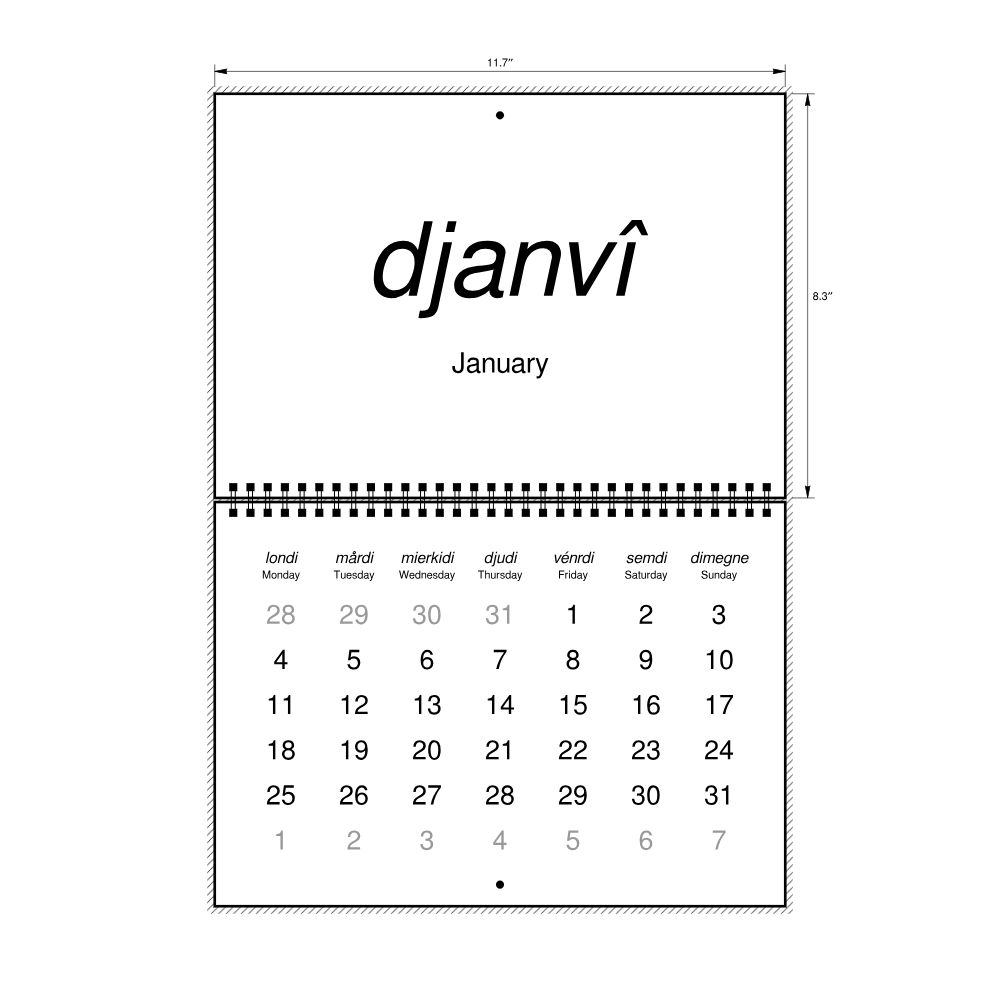 Leskoff 2027 Wall Calendar, Walloon/English-Labeled, Monday-Start Layout, Wire-Bound, 11.7 x 8.3 in (29.7 x 21.0 cm), image 2 of 2