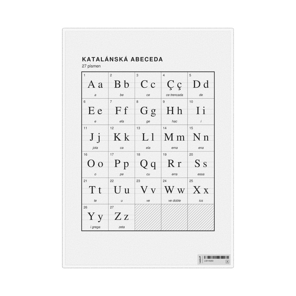 Leskoff Catalan Alphabet Chart, 8.3 x 11.7 in (21.0 x 29.7 cm, Desk Chart, Laminated), Czech-Labeled, image 1 of 2