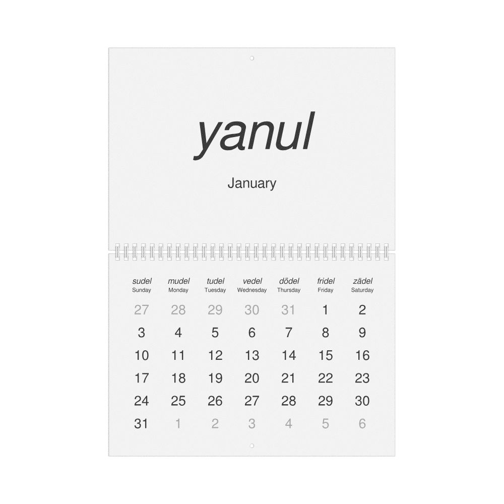 Leskoff 2027 Wall Calendar, Volapük/English-Labeled, Sunday-Start Layout, Wire-Bound, 11.7 x 8.3 in (29.7 x 21.0 cm), image 1 of 1