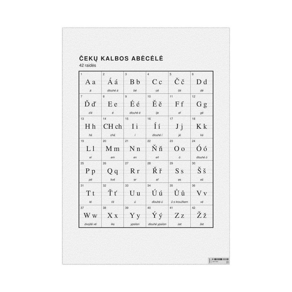 Leskoff Czech Alphabet Chart, 23.4 x 33.1 in (59.4 x 84.1 cm, Poster / Wall Chart), Lithuanian-Labeled, image 1 of 2