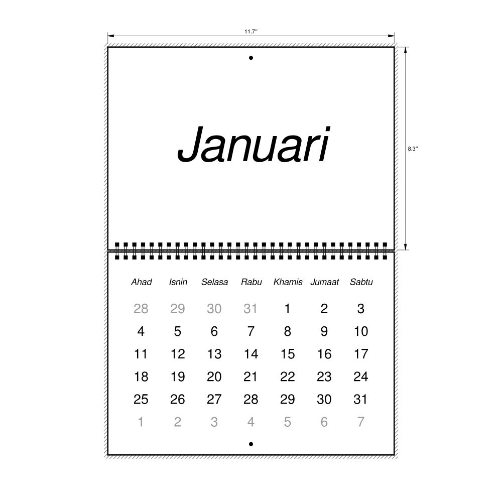 Leskoff 2026 Wall Calendar, Malay-Labeled, Sunday-Start Layout, Wire-Bound, 11.7 x 8.3 in (29.7 x 21.0 cm), image 2 of 2