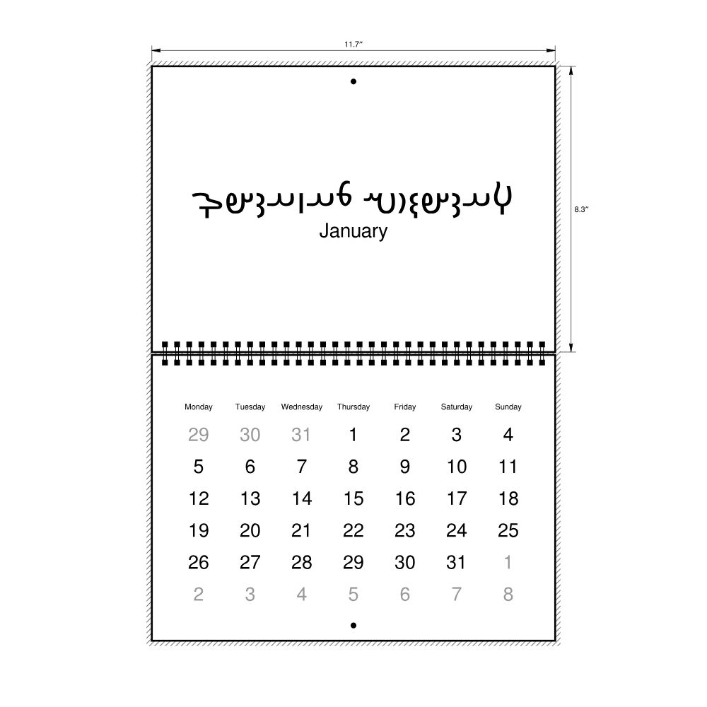 Leskoff 2026 Wall Calendar, Avestan/English-Labeled, Monday-Start Layout, Wire-Bound, 11.7 x 8.3 in (29.7 x 21.0 cm), image 2 of 2