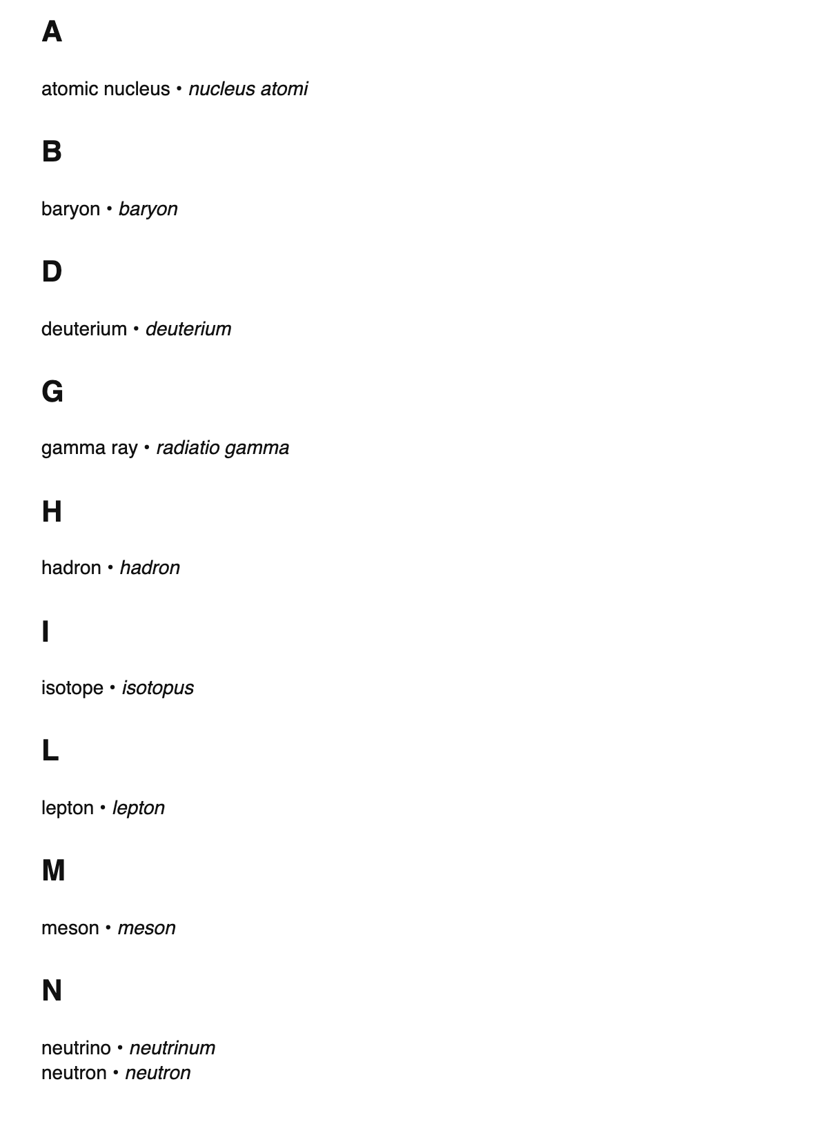 Nuclear physics terms in Latin