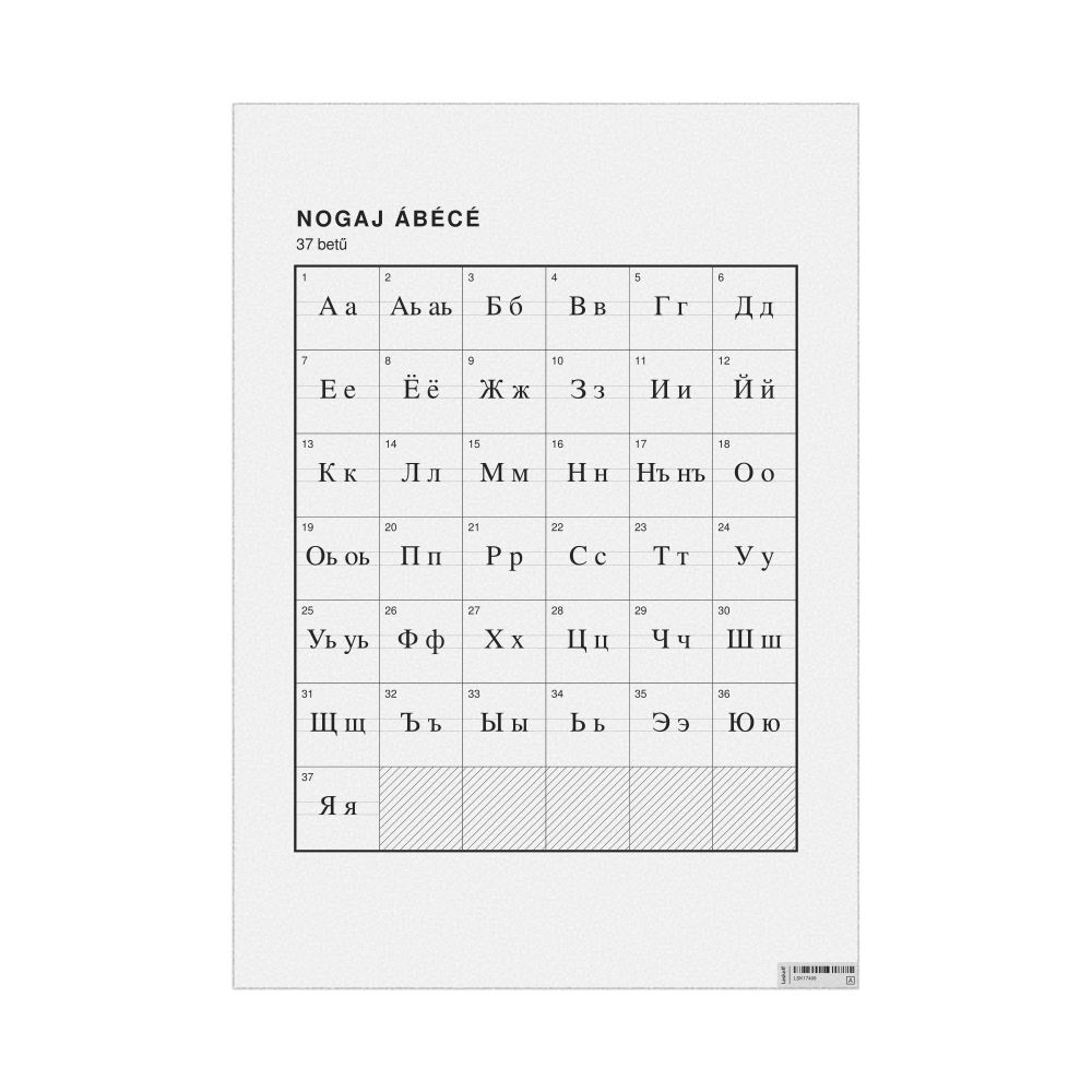 Leskoff Nogai Alphabet Chart, 23.4 x 33.1 in (59.4 x 84.1 cm, Poster / Wall Chart), Hungarian-Labeled, image 1 of 2