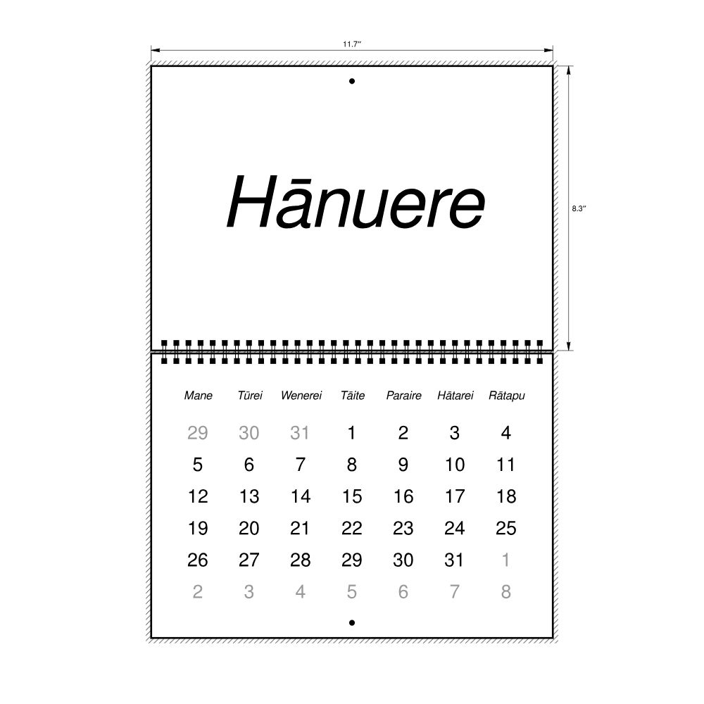 Leskoff 2026 Wall Calendar, Māori-Labeled, Monday-Start Layout, Wire-Bound, 11.7 x 8.3 in (29.7 x 21.0 cm), image 2 of 2