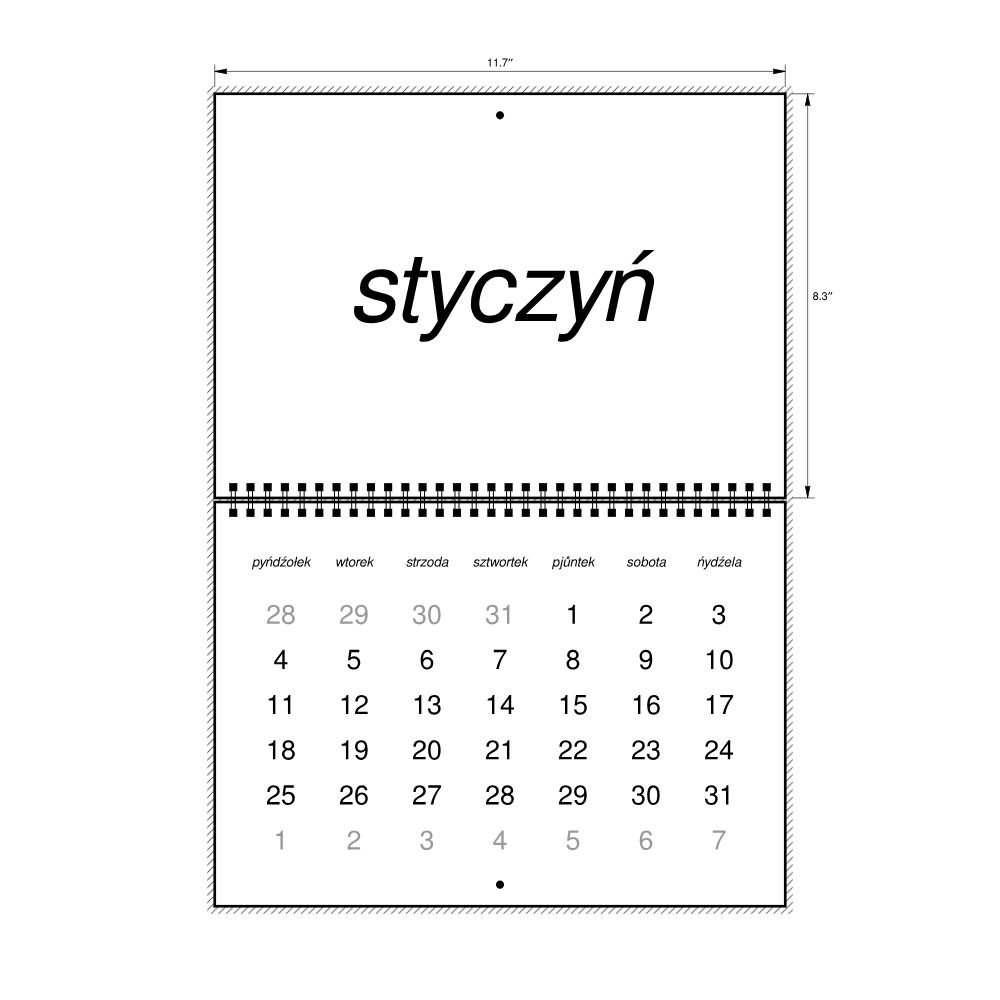Leskoff 2027 Wall Calendar, Silesian-Labeled, Monday-Start Layout, Wire-Bound, 11.7 x 8.3 in (29.7 x 21.0 cm), image 2 of 2