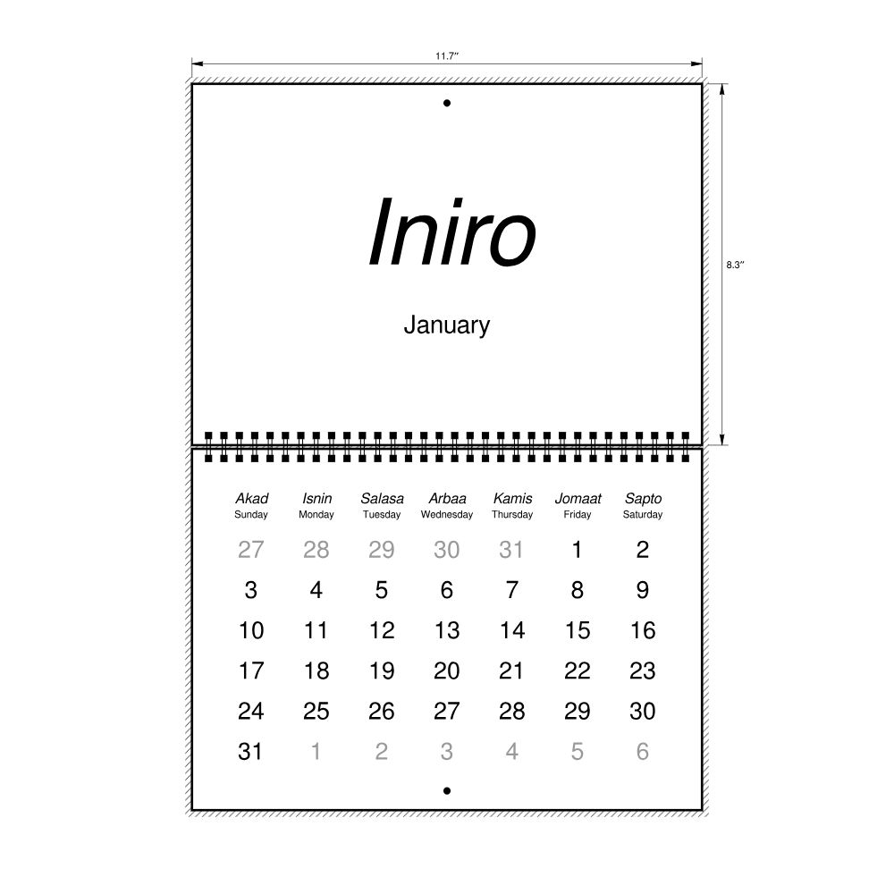 Leskoff 2027 Wall Calendar, Maranao/English-Labeled, Sunday-Start Layout, Wire-Bound, 11.7 x 8.3 in (29.7 x 21.0 cm), image 2 of 2