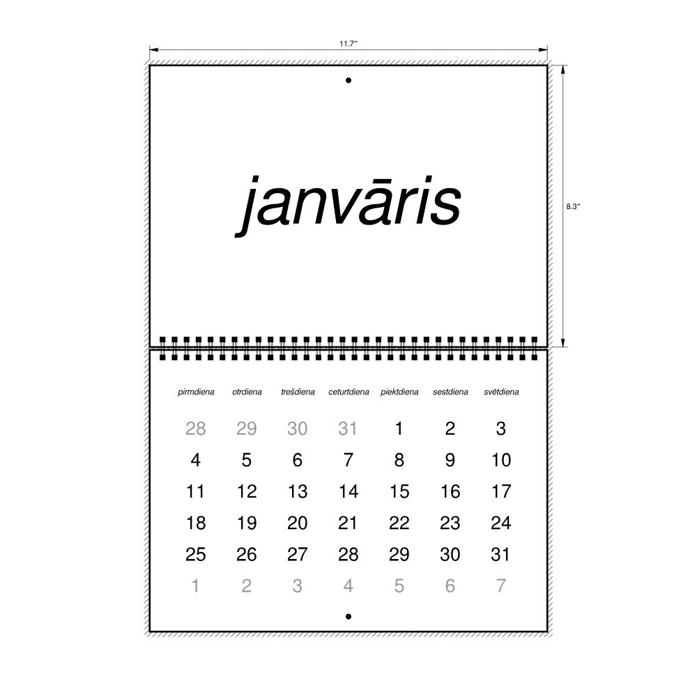 Leskoff 2027 Wall Calendar, Latvian-Labeled, Monday-Start Layout, Wire-Bound, 11.7 x 8.3 in (29.7 x 21.0 cm), image 2 of 2