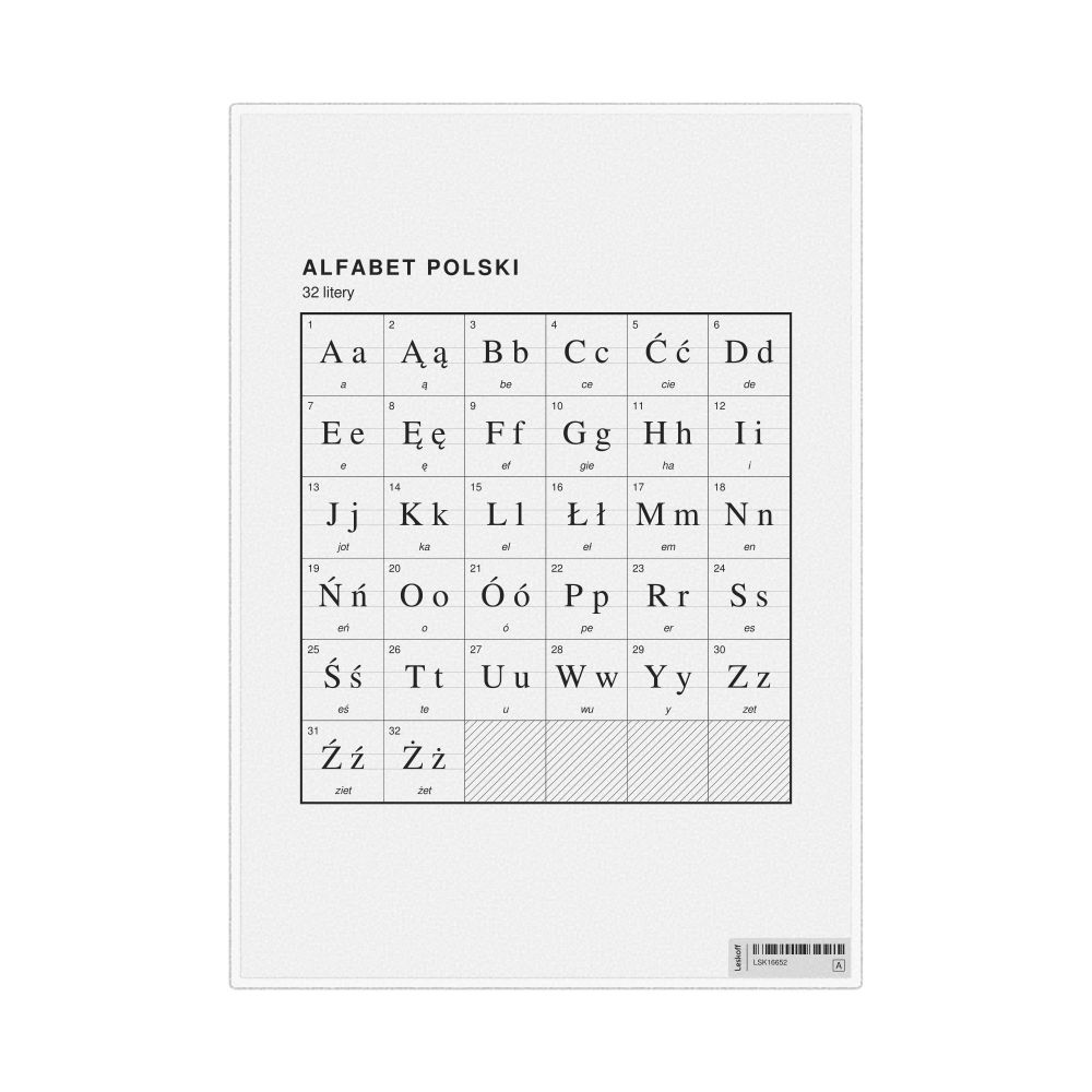 Leskoff Polish Alphabet Chart, 8.3 x 11.7 in (21.0 x 29.7 cm, Desk Chart, Laminated), Polish-Labeled, image 1 of 2