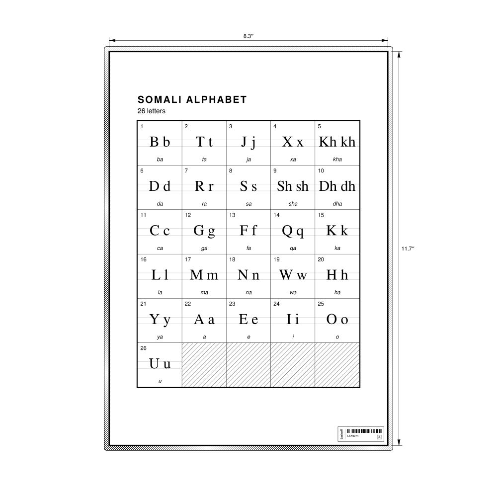 Leskoff Somali Alphabet Chart, 8.3 x 11.7 in (21.0 x 29.7 cm, Desk Chart, Laminated), image 1 of 2