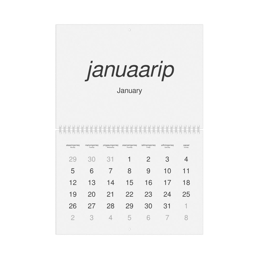 Leskoff 2026 Wall Calendar, Greenlandic/English-Labeled, Monday-Start Layout, Wire-Bound, 11.7 x 8.3 in (29.7 x 21.0 cm), image 1 of 1
