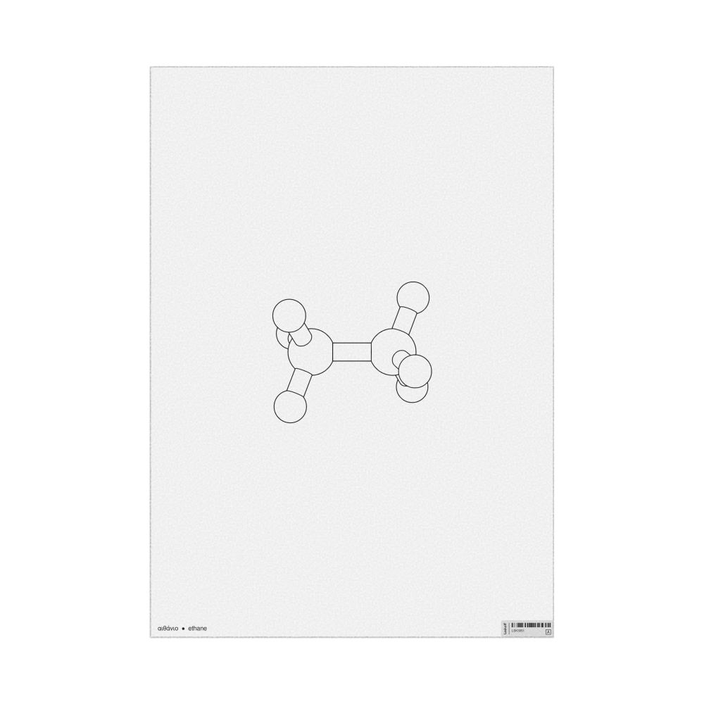 Leskoff Ethane Molecule Poster, Ball-and-Stick Model, Stylized, Greek/English-Labeled, image 1 of 1