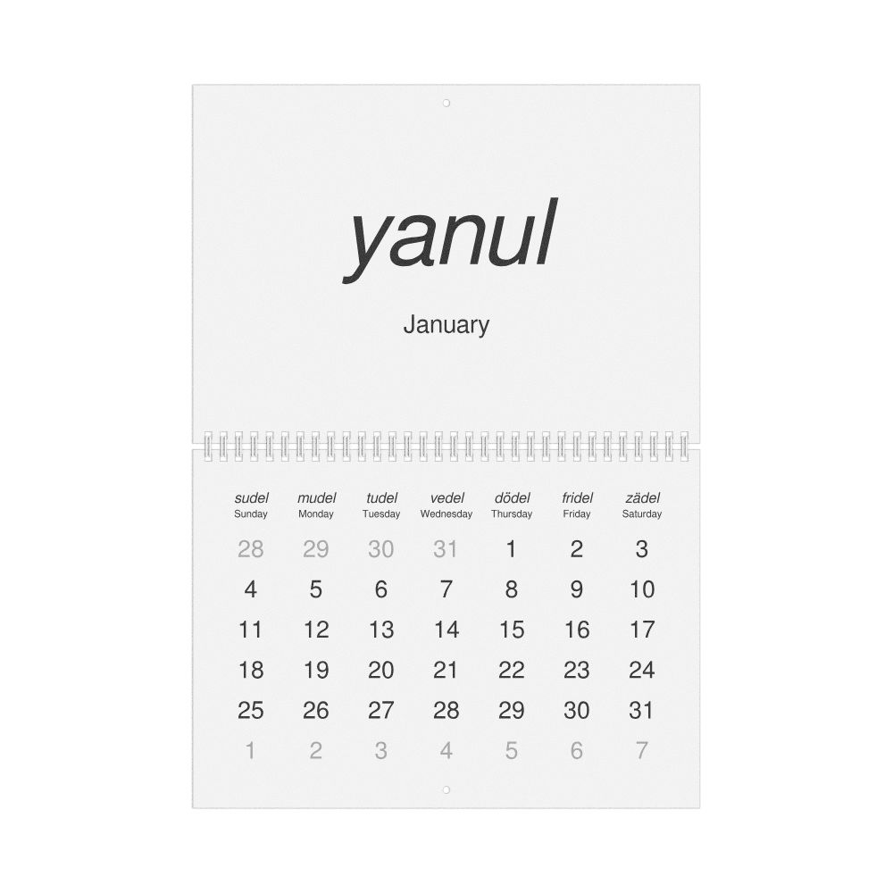 Leskoff 2026 Wall Calendar, Volapük/English-Labeled, Sunday-Start Layout, Wire-Bound, 11.7 x 8.3 in (29.7 x 21.0 cm), image 1 of 1