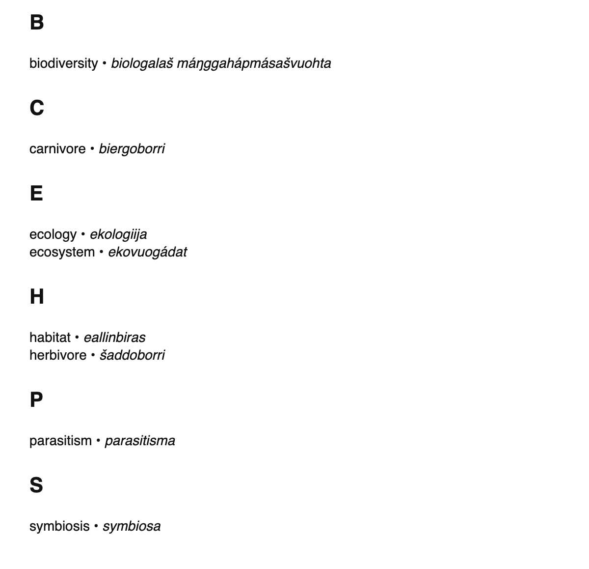 Ecology terms in Northern Sámi