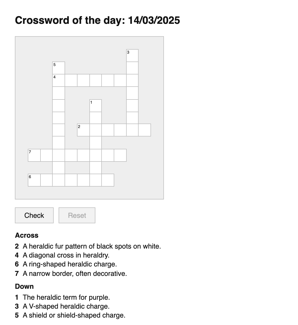 Heraldry Crossword