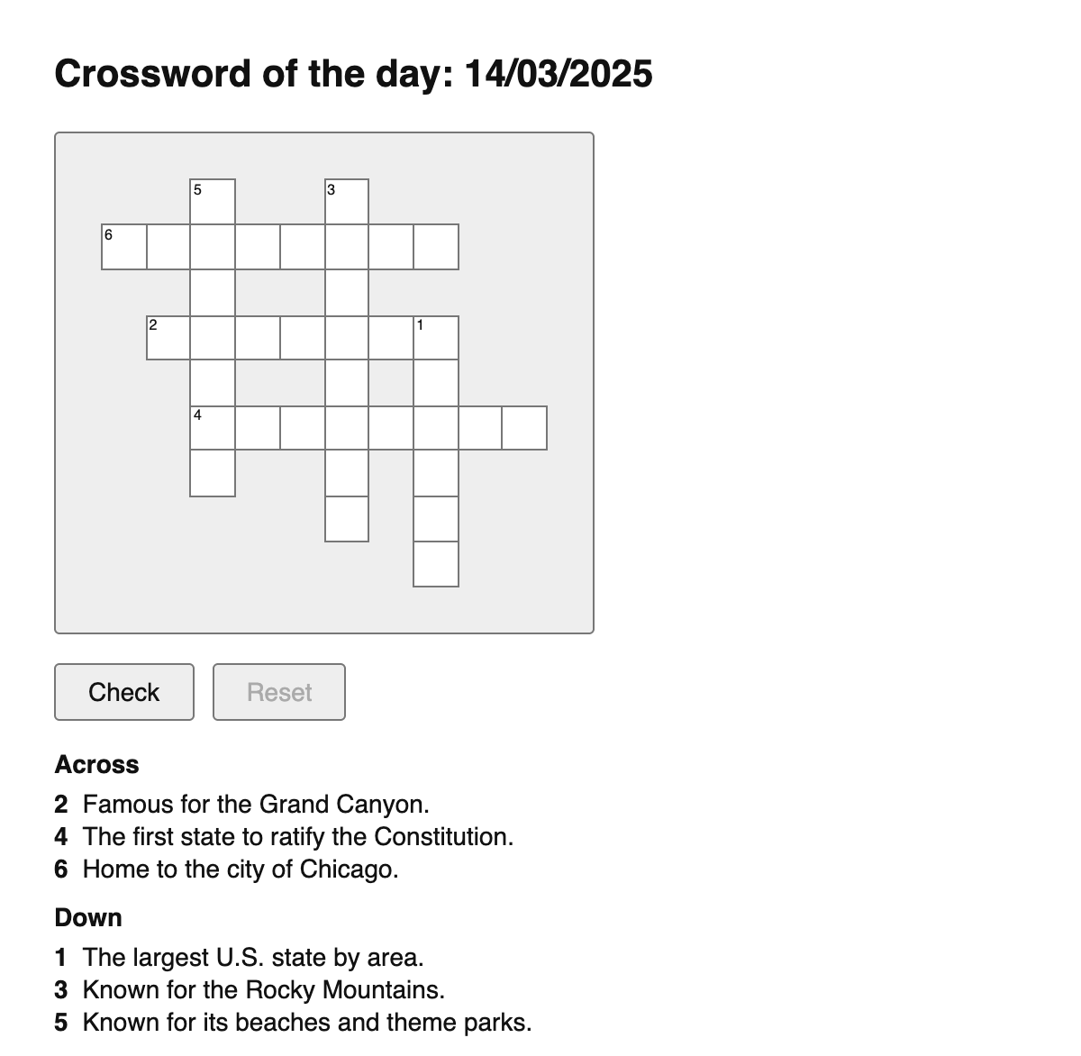 U.S. States Crossword
