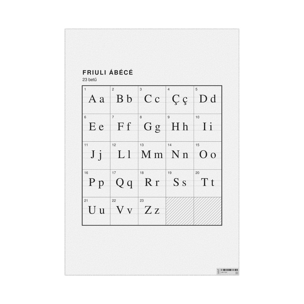 Leskoff Friulian Alphabet Chart, 23.4 x 33.1 in (59.4 x 84.1 cm, Poster / Wall Chart), Hungarian-Labeled, image 1 of 2