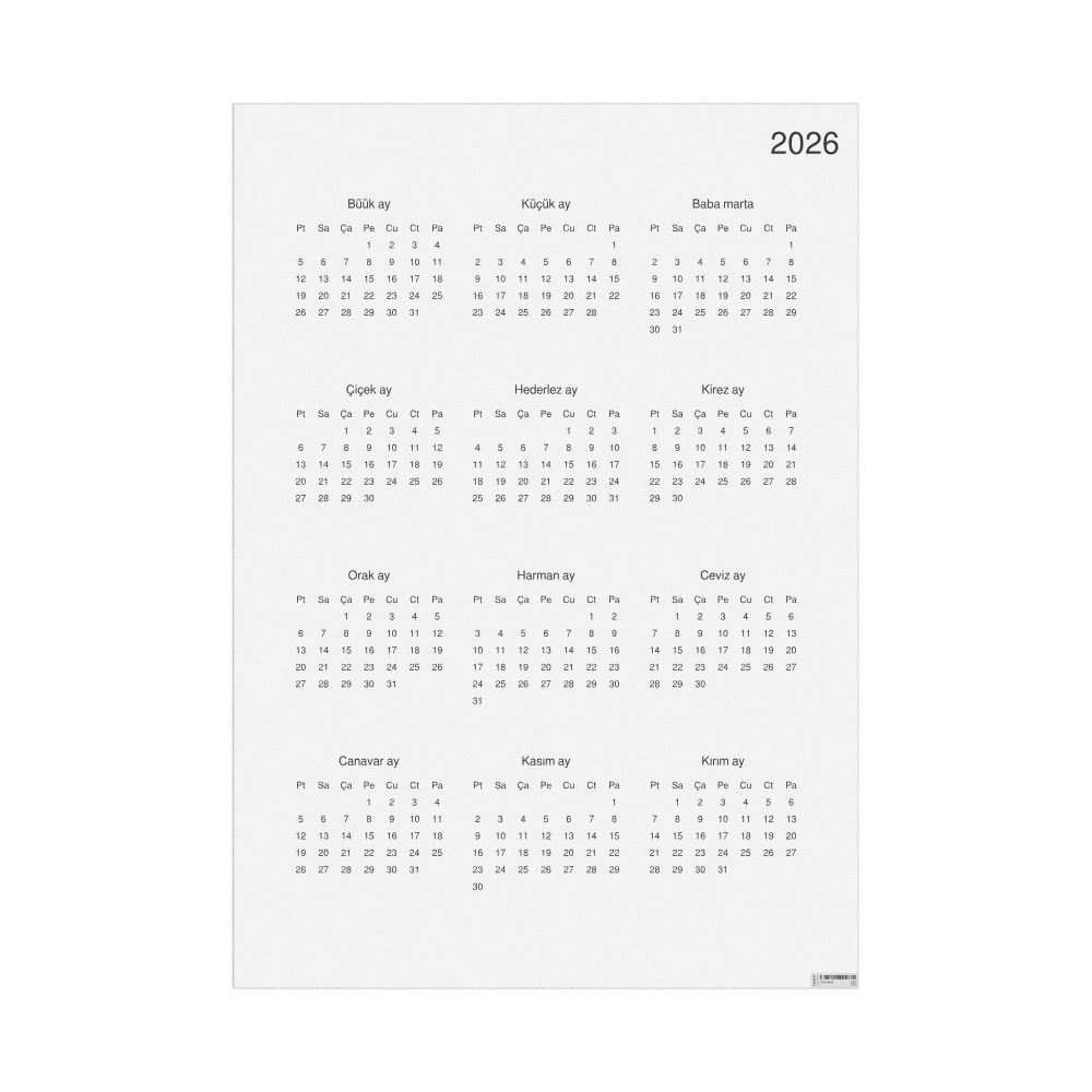 Leskoff 2026 Wall Calendar, Gagauz-Labeled, Monday-Start Layout, Poster / Wall Print, 23.4 x 33.1 in (59.4 x 84.1 cm), image 1 of 1
