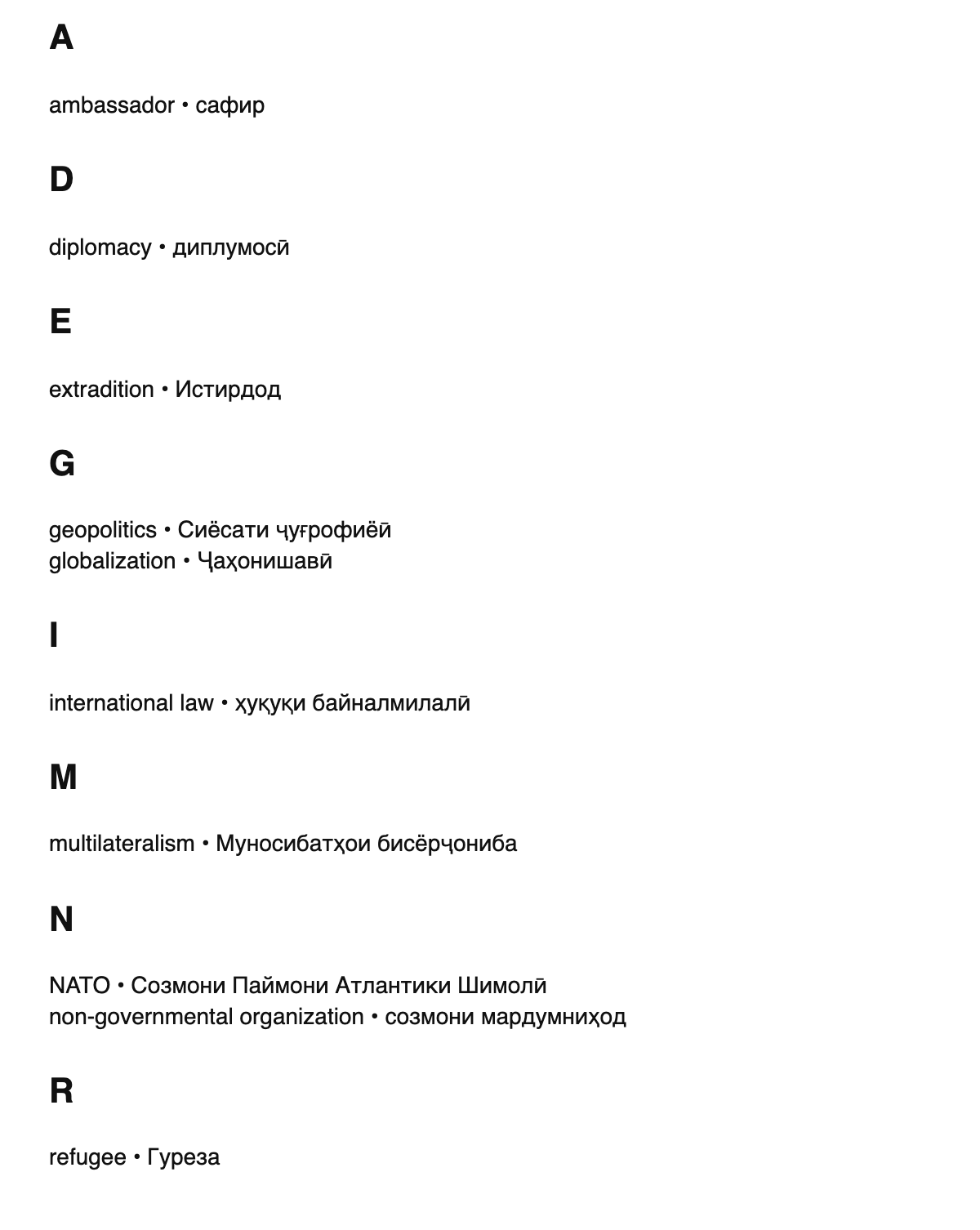 International relations terms in Tajik