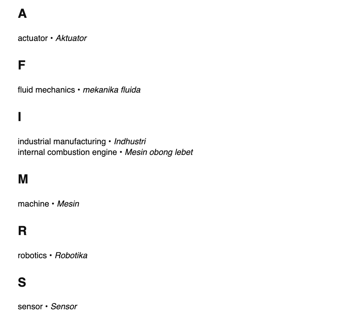 Mechanical engineering terms in Javanese