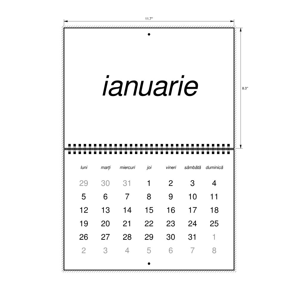 Leskoff 2026 Wall Calendar, Romanian-Labeled, Monday-Start Layout, Wire-Bound, 11.7 x 8.3 in (29.7 x 21.0 cm), image 2 of 2
