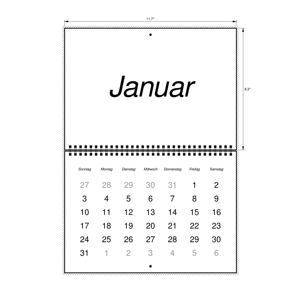 Leskoff 2027 Wall Calendar, German-Labeled, Sunday-Start Layout, Wire-Bound, 11.7 x 8.3 in (29.7 x 21.0 cm), image 2 of 2