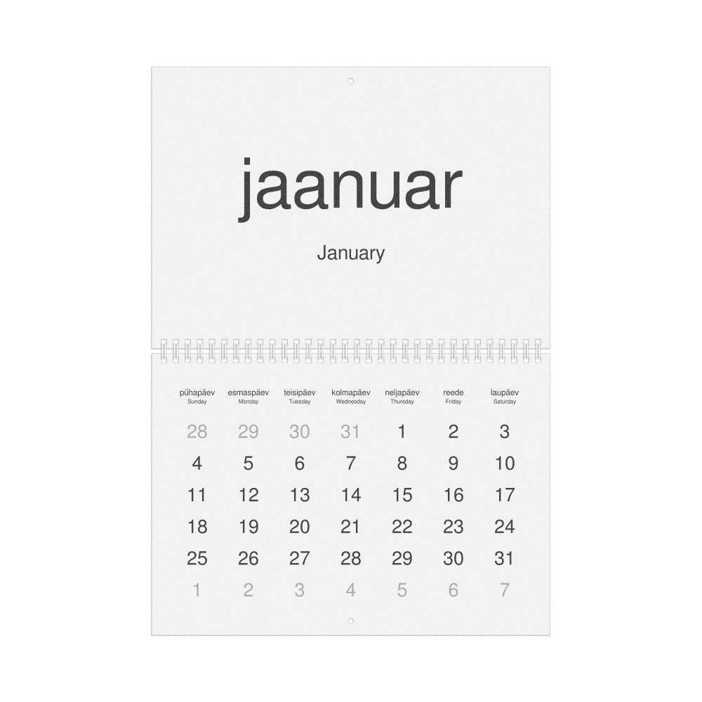 Leskoff 2026 Wall Calendar, Estonian/English-Labeled, Sunday-Start Layout, Wire-Bound, 11.7 x 8.3 in (29.7 x 21.0 cm), image 1 of 1