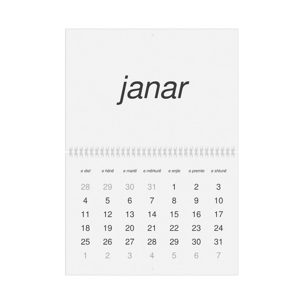 Leskoff 2026 Wall Calendar, Albanian-Labeled, Sunday-Start Layout, Wire-Bound, 11.7 x 8.3 in (29.7 x 21.0 cm), image 1 of 1
