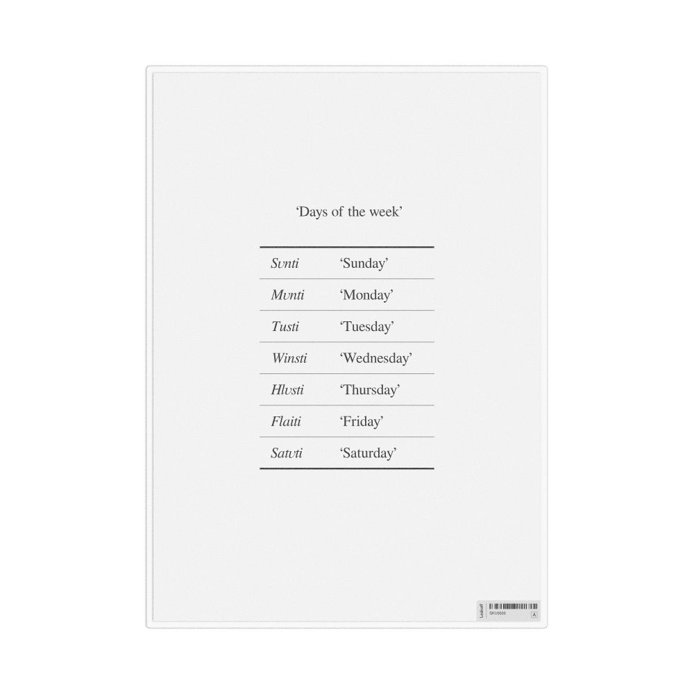 Leskoff Days of the Week in Choctaw, Reference Chart, image 1 of 1