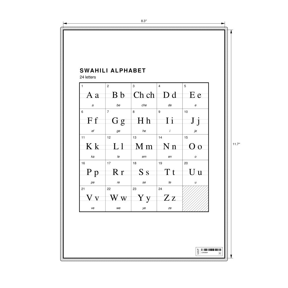 Leskoff Swahili Alphabet Chart, 8.3 x 11.7 in (21.0 x 29.7 cm, Desk Chart, Laminated), image 1 of 2