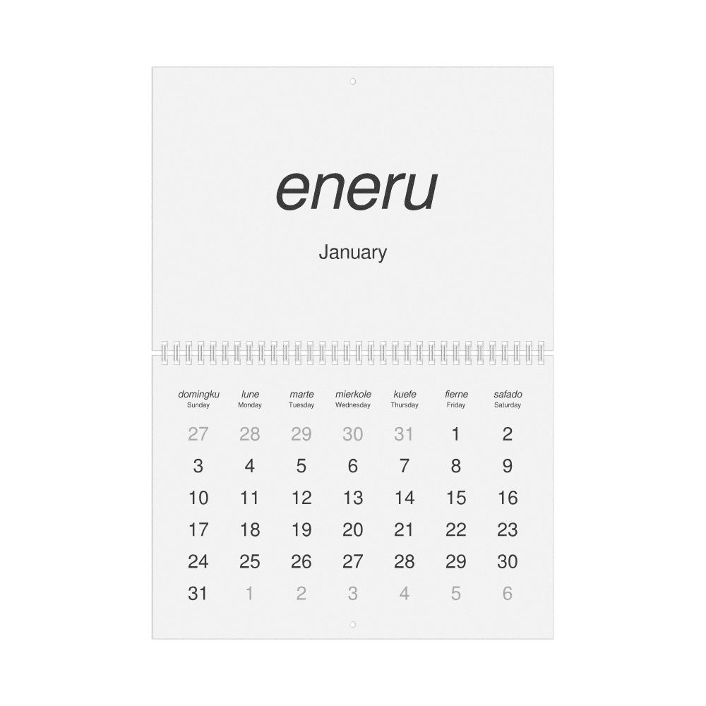Leskoff 2027 Wall Calendar, Mapuche/English-Labeled, Sunday-Start Layout, Wire-Bound, 11.7 x 8.3 in (29.7 x 21.0 cm), image 1 of 1