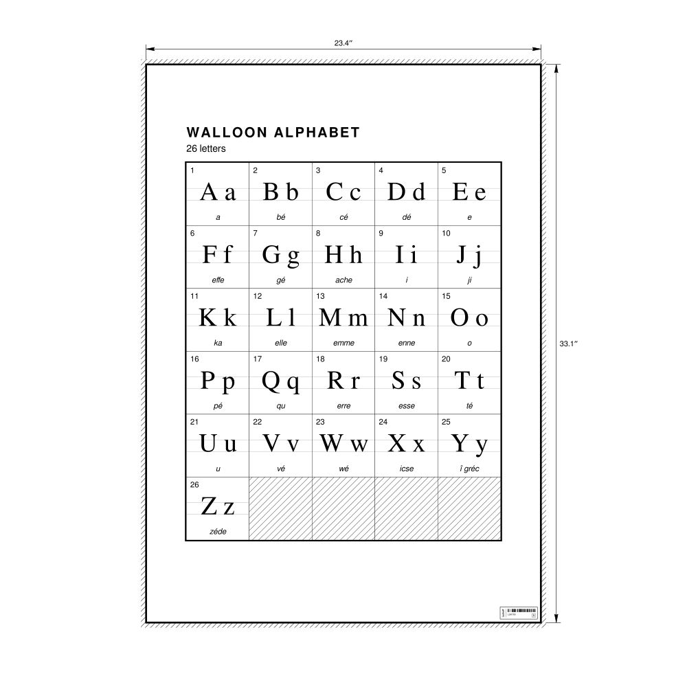 Leskoff Walloon Alphabet Chart, 23.4 x 33.1 in (59.4 x 84.1 cm, Poster / Wall Chart), image 1 of 2