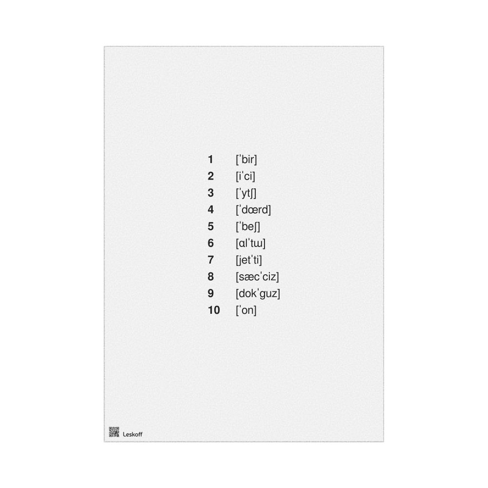 Leskoff Numbers 1–10 Poster, IPA-Labeled (Azerbaijani), image 1 of 1