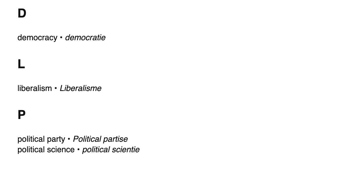 Political science terms in Interlingue