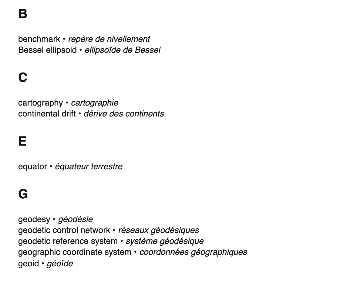 Geodesy terms in French