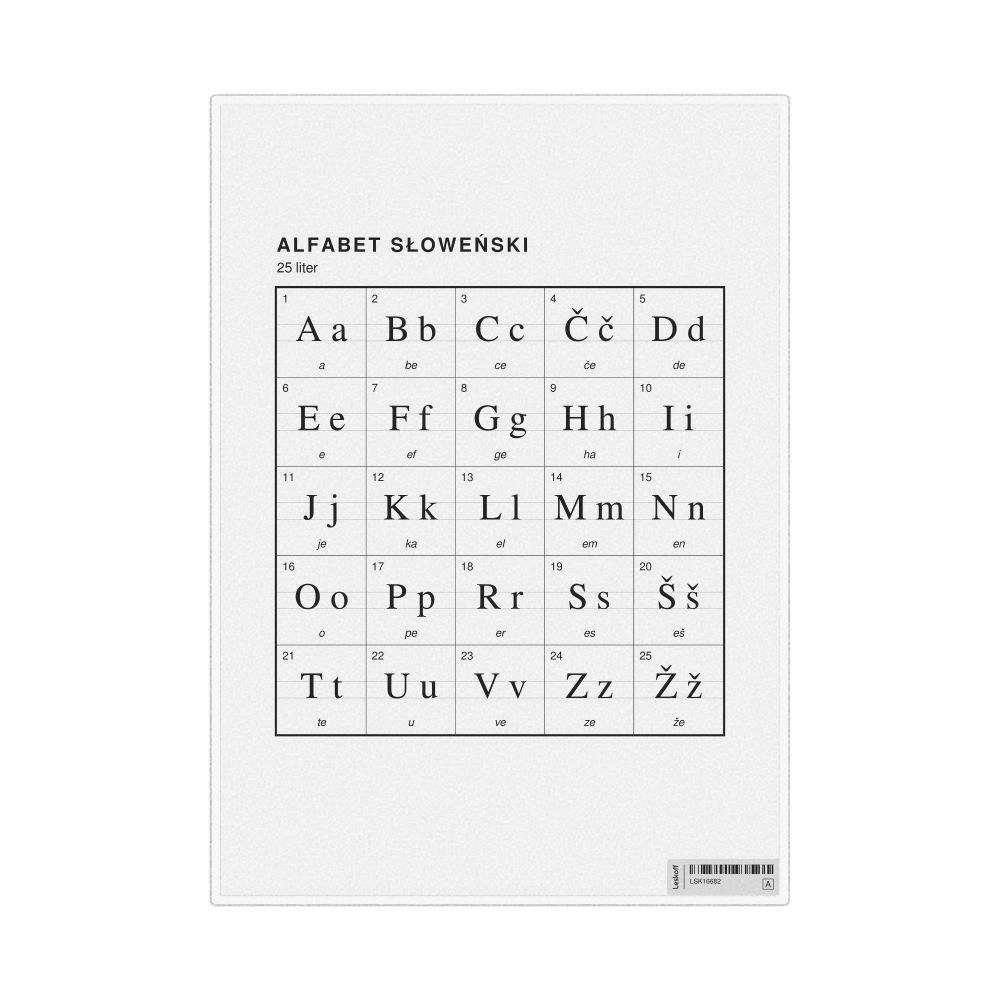 Leskoff Slovene Alphabet Chart, 8.3 x 11.7 in (21.0 x 29.7 cm, Desk Chart, Laminated), Polish-Labeled, image 1 of 2