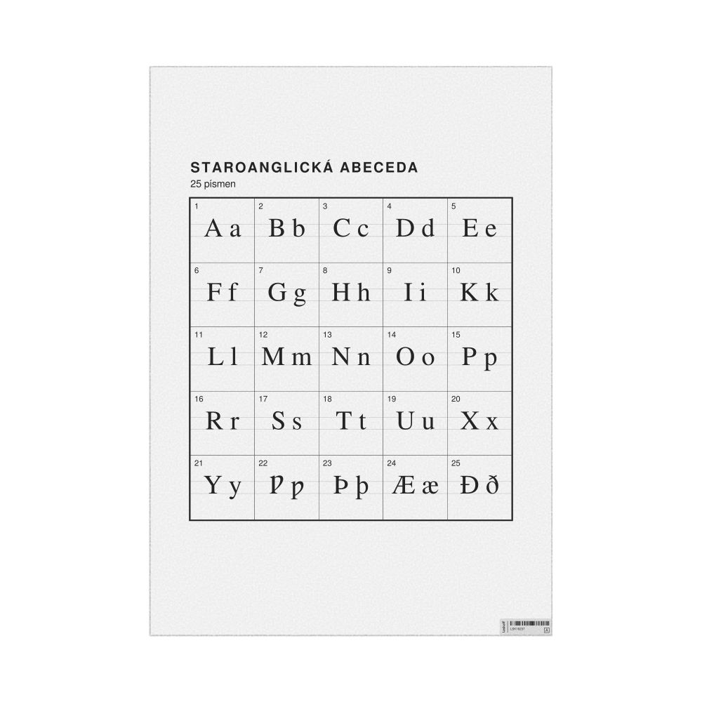 Leskoff Old English Alphabet Chart, 23.4 x 33.1 in (59.4 x 84.1 cm, Poster / Wall Chart), Czech-Labeled, image 1 of 2