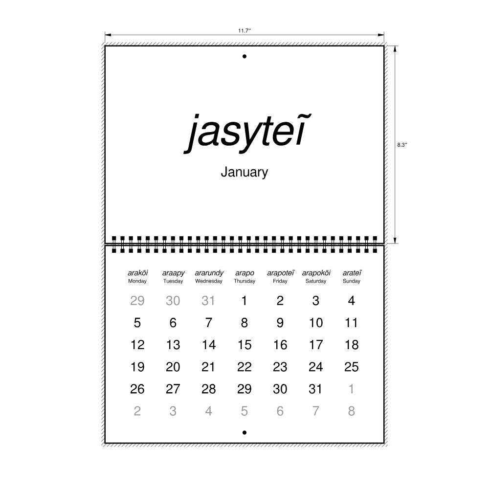 Leskoff 2026 Wall Calendar, Guarani/English-Labeled, Monday-Start Layout, Wire-Bound, 11.7 x 8.3 in (29.7 x 21.0 cm), image 2 of 2
