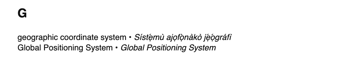 Geodesy terms in Yoruba