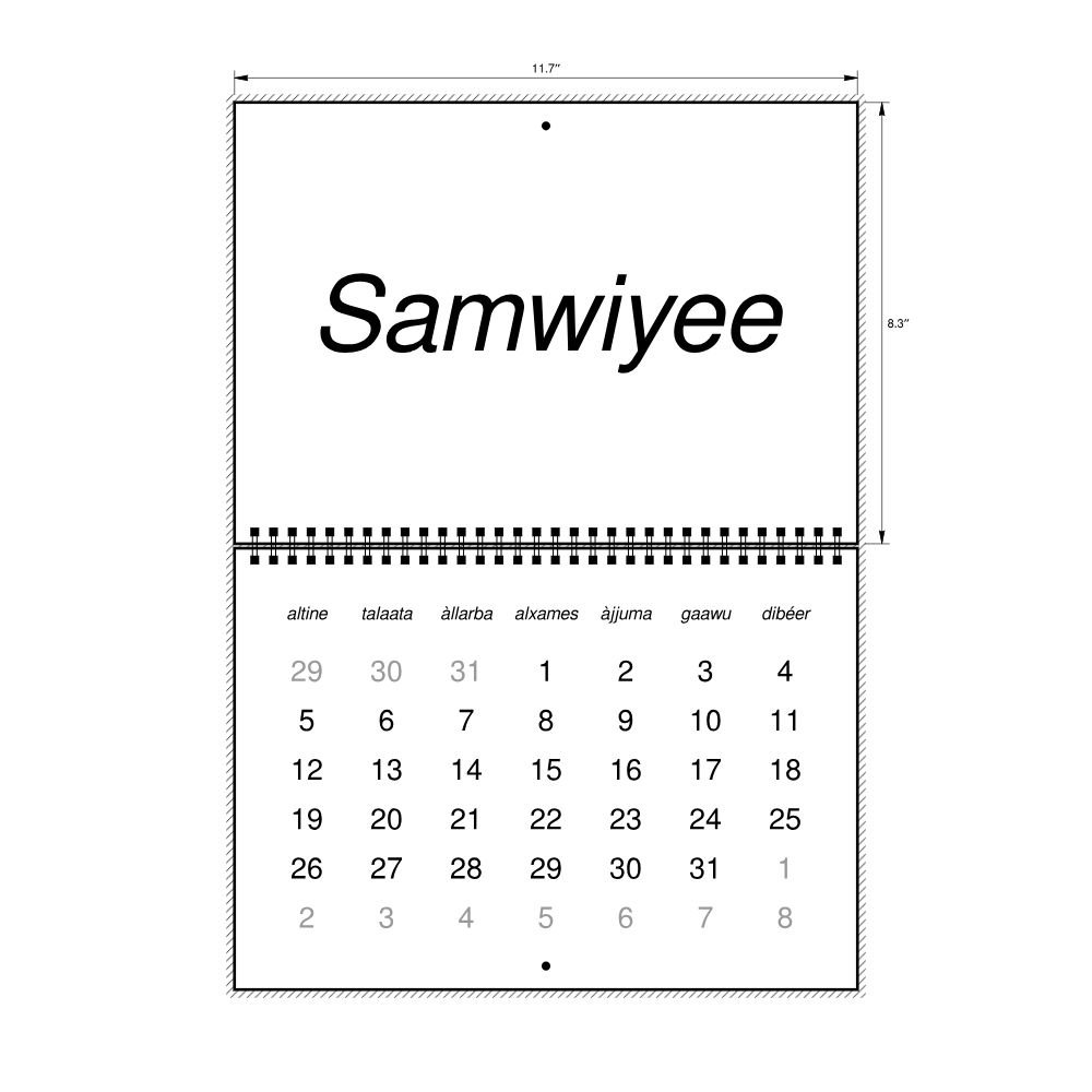 Leskoff 2026 Wall Calendar, Wolof-Labeled, Monday-Start Layout, Wire-Bound, 11.7 x 8.3 in (29.7 x 21.0 cm), image 2 of 2
