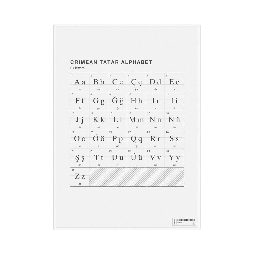 Leskoff Crimean Tatar Alphabet Chart, 8.3 x 11.7 in (21.0 x 29.7 cm, Desk Chart, Laminated), image 1 of 2