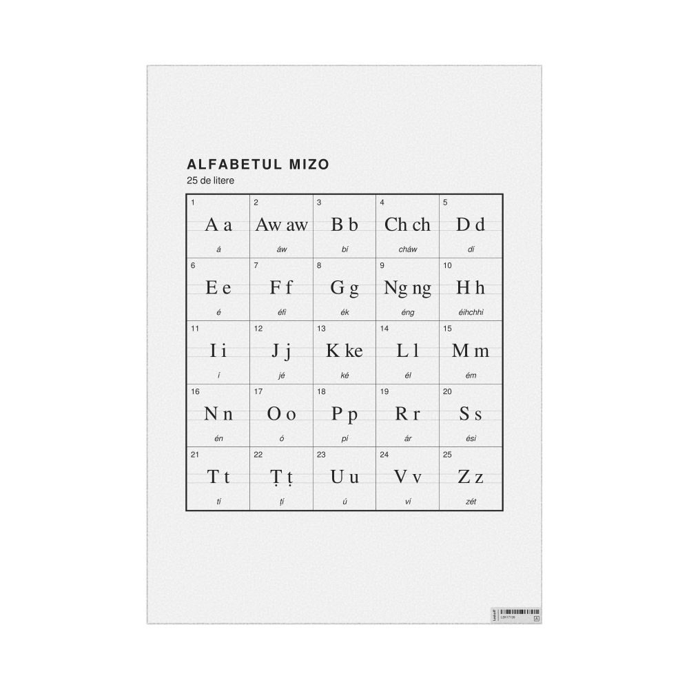 Leskoff Mizo Alphabet Chart, 23.4 x 33.1 in (59.4 x 84.1 cm, Poster / Wall Chart), Romanian-Labeled, image 1 of 2
